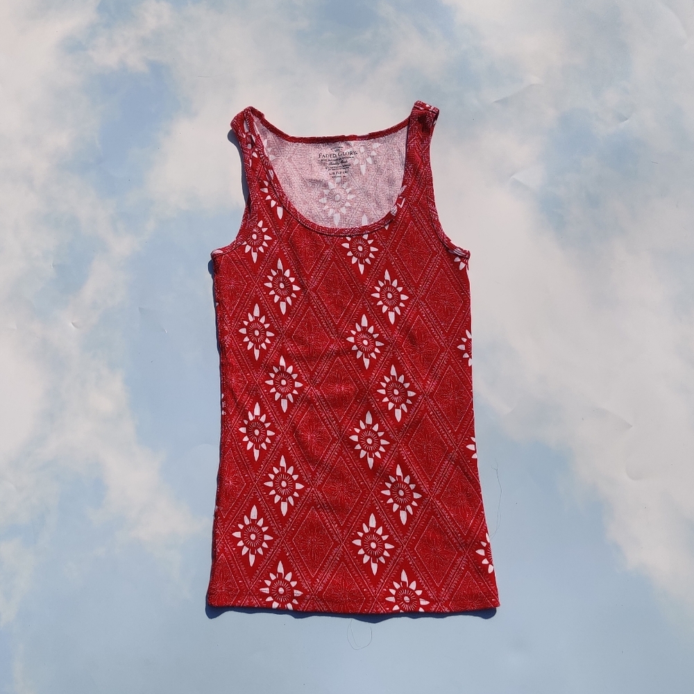 Red Tank Top Pattern Top Red & White Bandana Print Top
